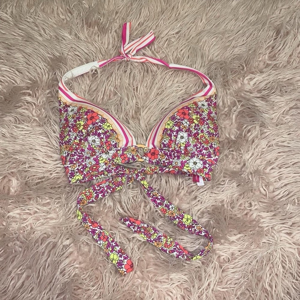Victoria’s Secret orange, pink, and yellow floral print bikini top Size medium