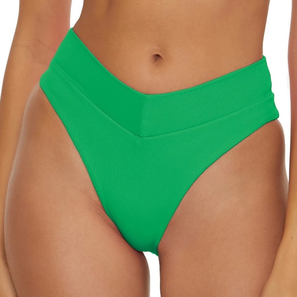 Becca Modern Edge Elise Banded High Waist Bikini bottom green NWT Retail $68 - S