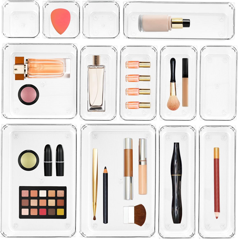 13-Piece Plastic Drawer Organizer Set - 5 Sizes for Kitchen Storage