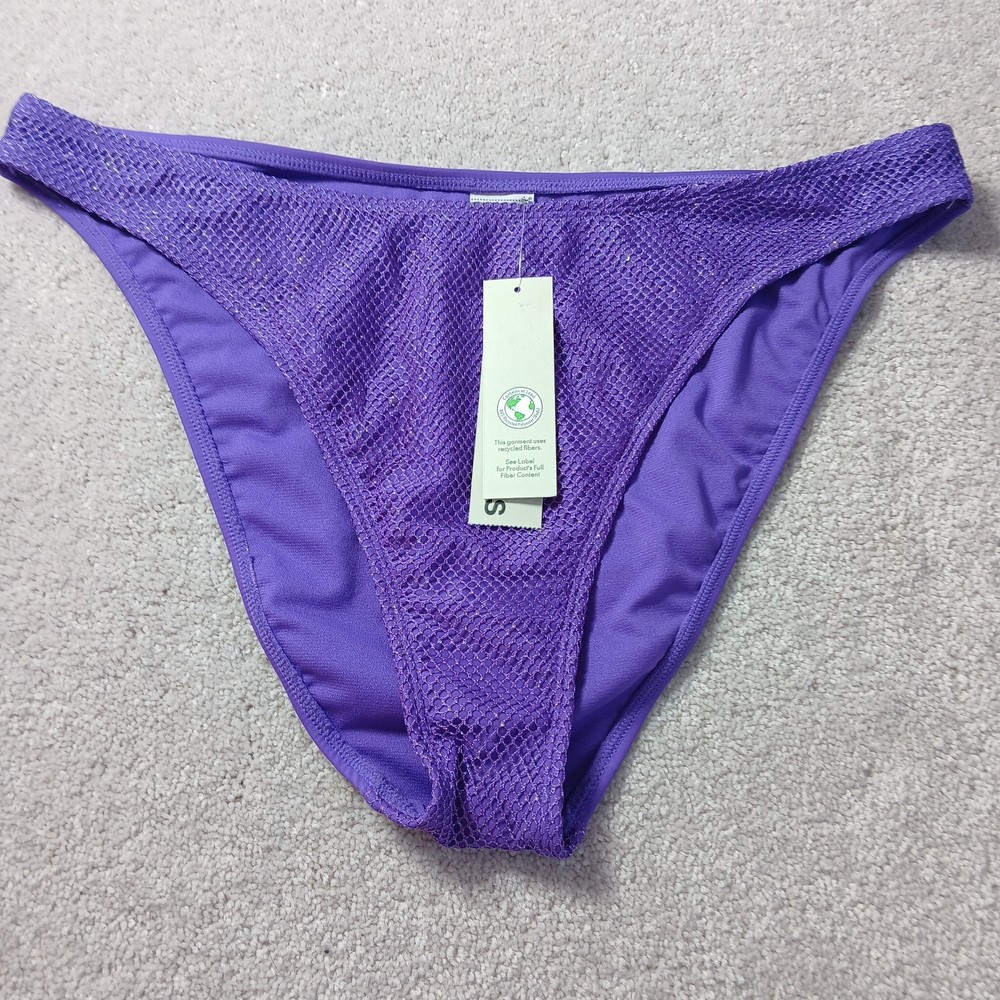 Cheeky High Leg Sparkle Purple Mesh Bikini Bottom Women's XL NWT No Boundaries