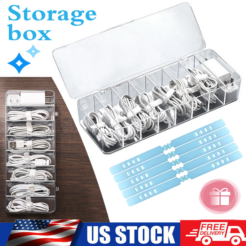 US Data Cable USB Charger Storage Box Organizer Power Cord Buckle Desktop Holder