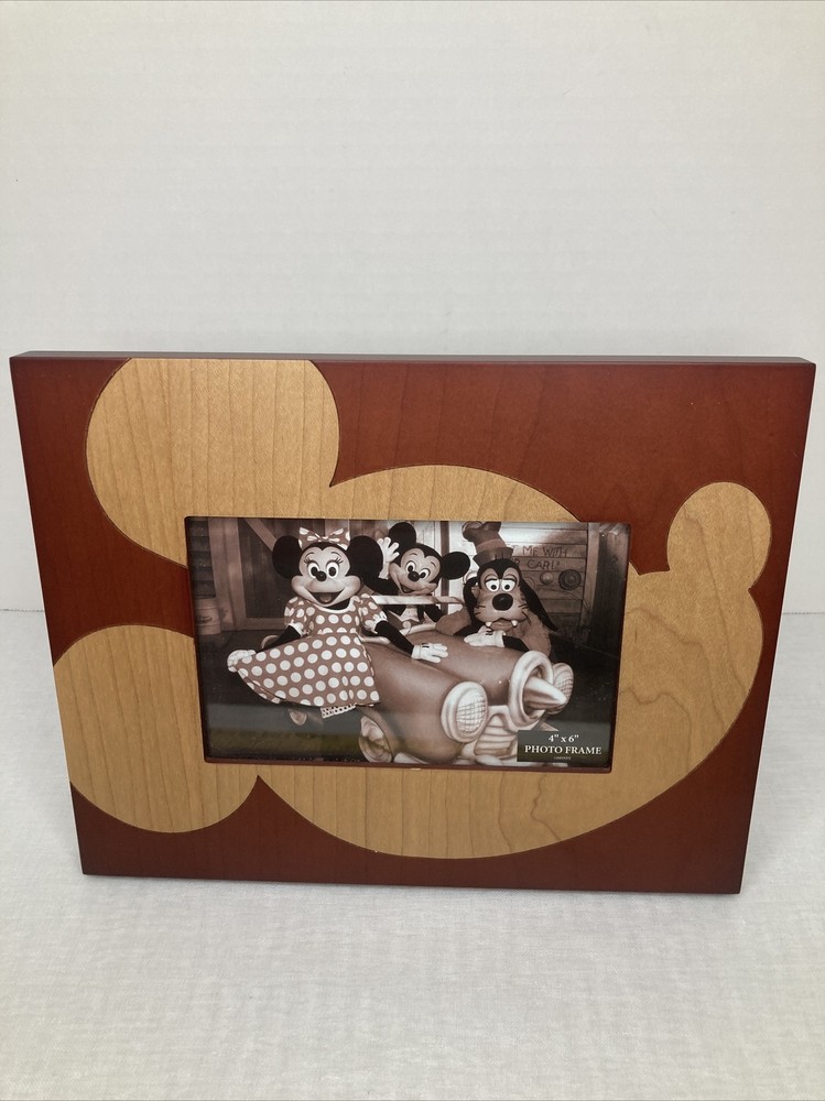 Walt Disney World Wooden Mickey Mouse Face Ears Photo Picture Frame 4x6”