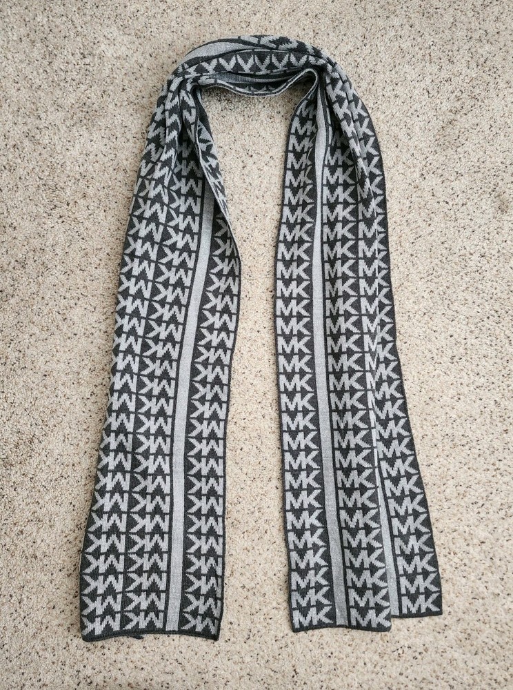 Michael Kors Scarf Women’s MK Monogram Gray Grey Silver Sparkle Thread