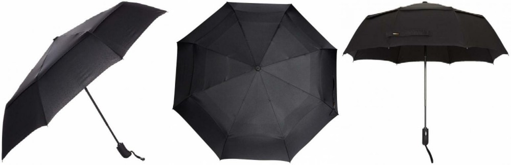 AmazonBasics Automatic Compact Travel Umbrella with Wind-Resistant Vent - Sleek Black Design for On-the-Go Protection-image