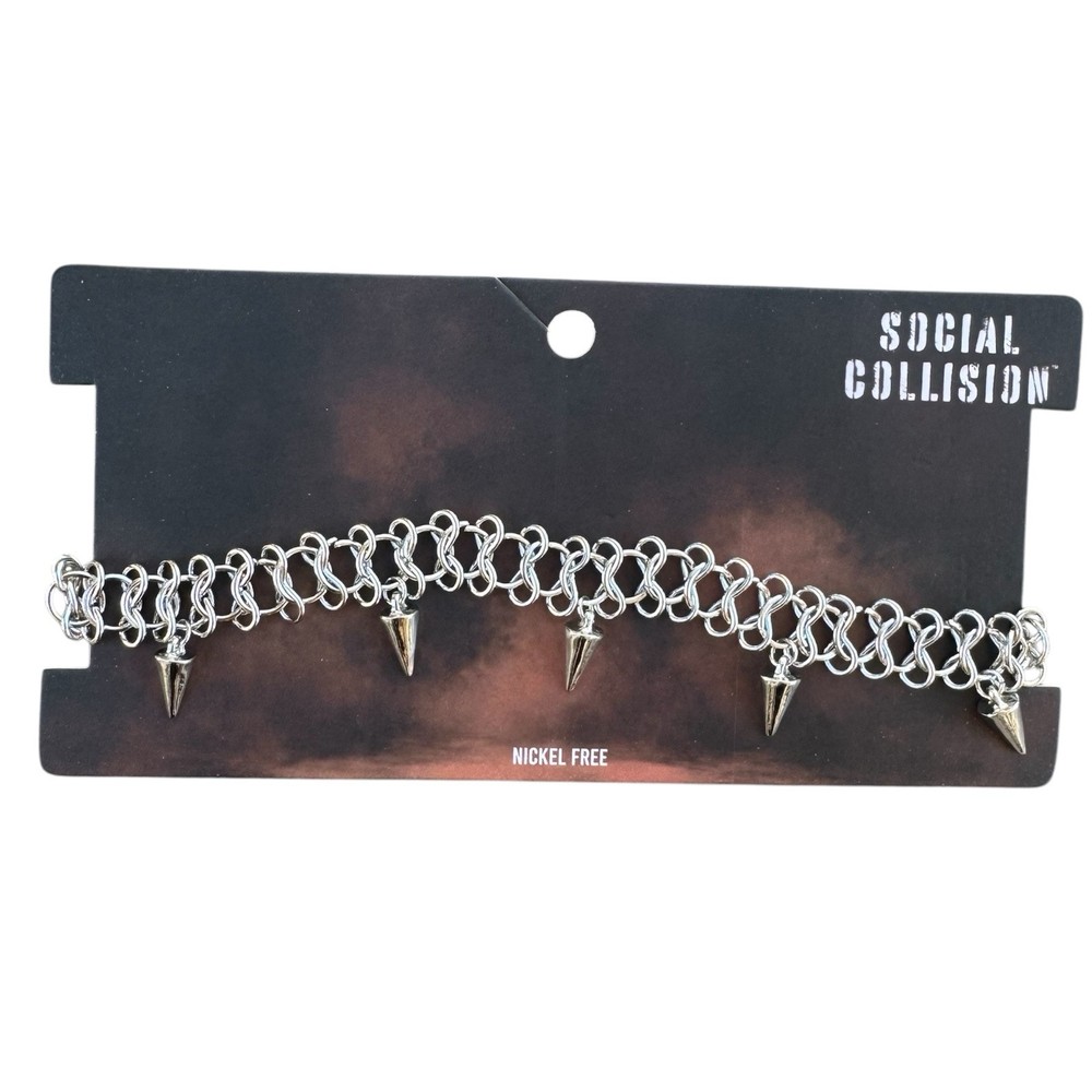 Hot Topic Silver Chain Mail Stud Punk Choker Necklace-image