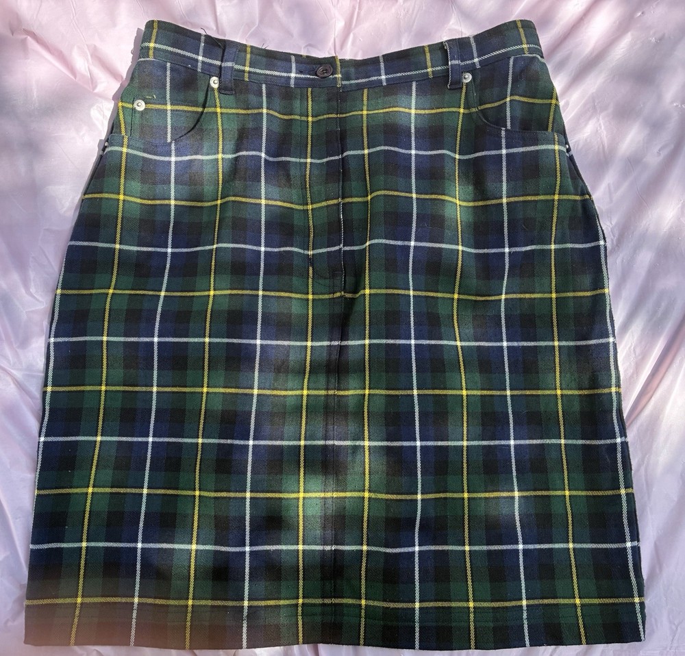 Adrienne Vittadini Vintage 90s Women’s Plaid Pencil Knee-Length Skirt Blue Sz 10