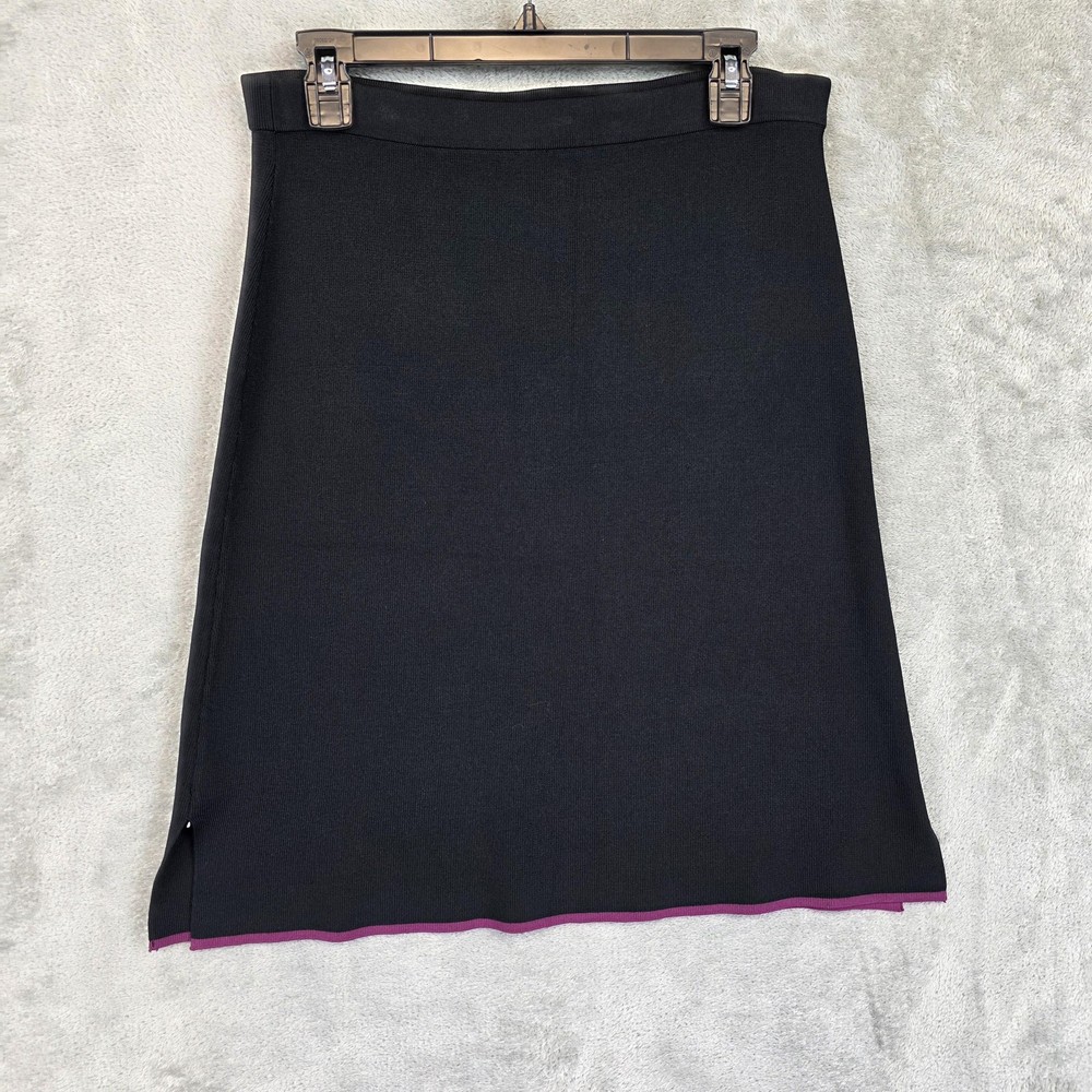 Max Studio Skirt Womens M Black Solid Knit Pencil Knee Length Stretch Slits