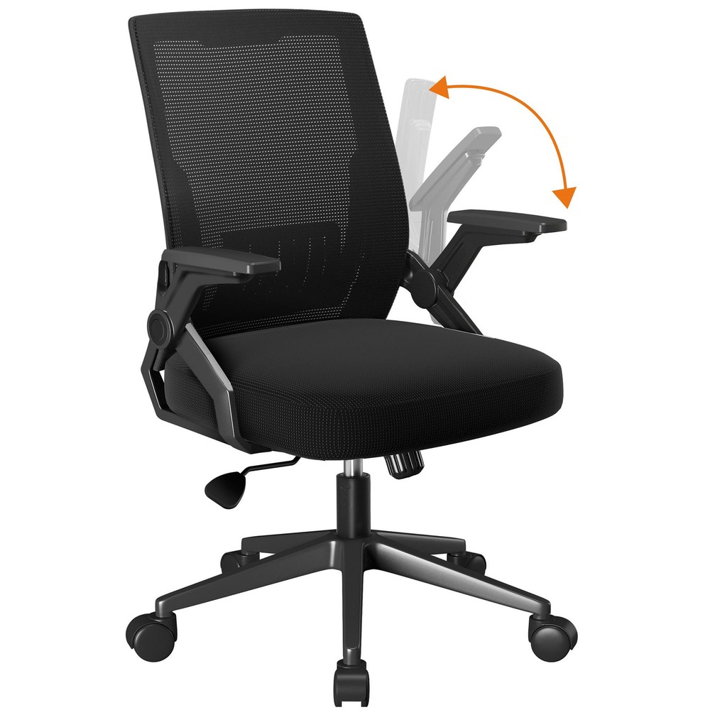 Office Chair with Flip-up Armrests Ergonomic Computer Desk Chair Foldable Mes...