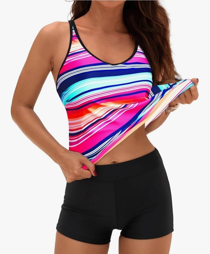 Yonique 2pc Tankini Swimsuits Women w/Boy Shorts Athletic Swim Tank Top. Size XL