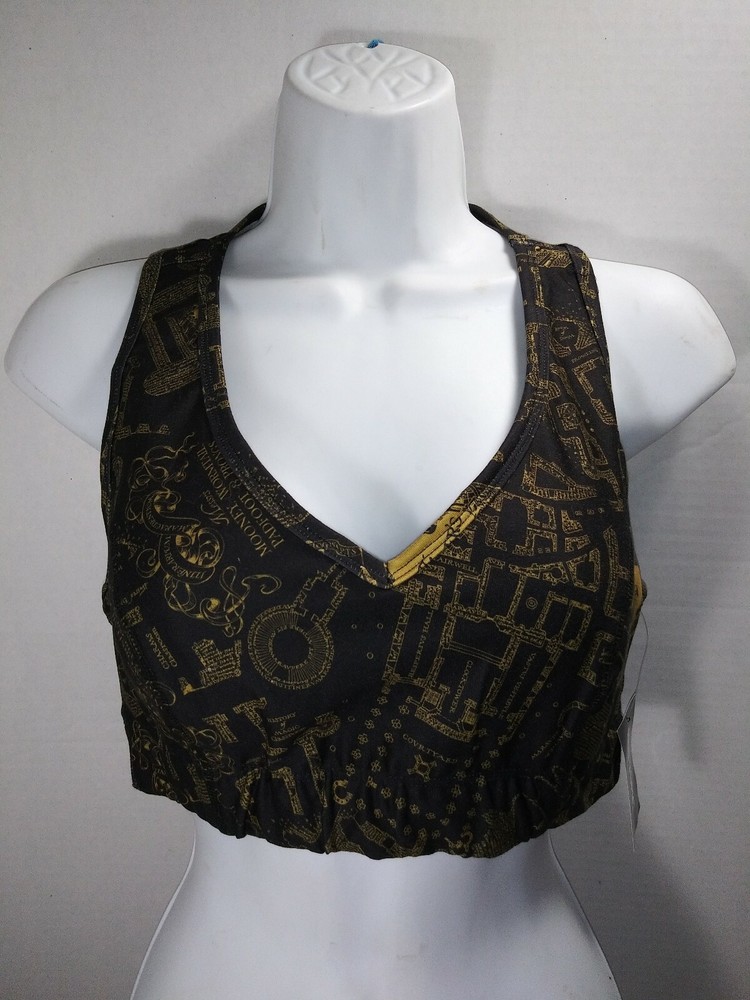 Hot Topic Marauders Map Black Gold Harry Potter Sports Bra Size M-image