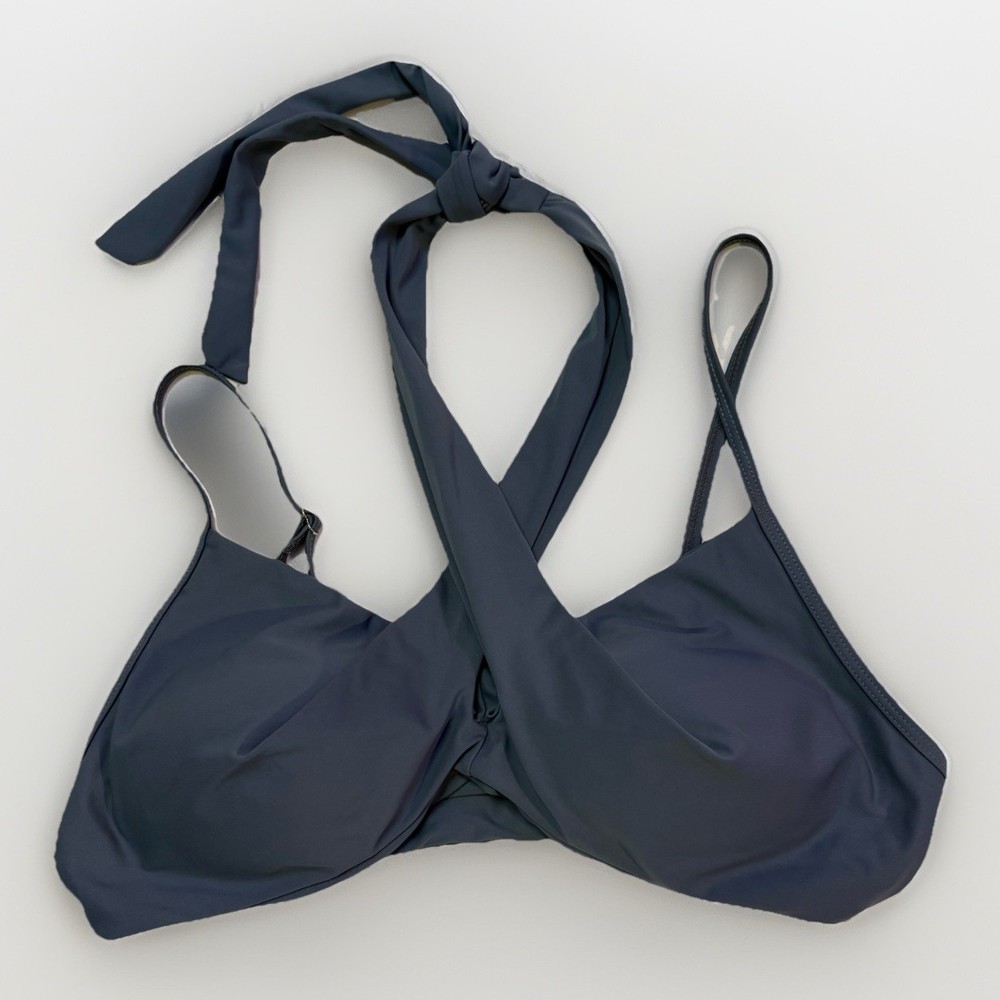 Halter Bikini Top Twisted Criss-Cross Strappy Back Dark Grey Women's Size L