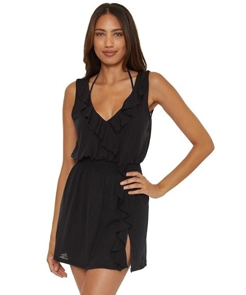 Becca by Rebecca Virtue Breezy Basics Ruffled Dress Cover up Black Small