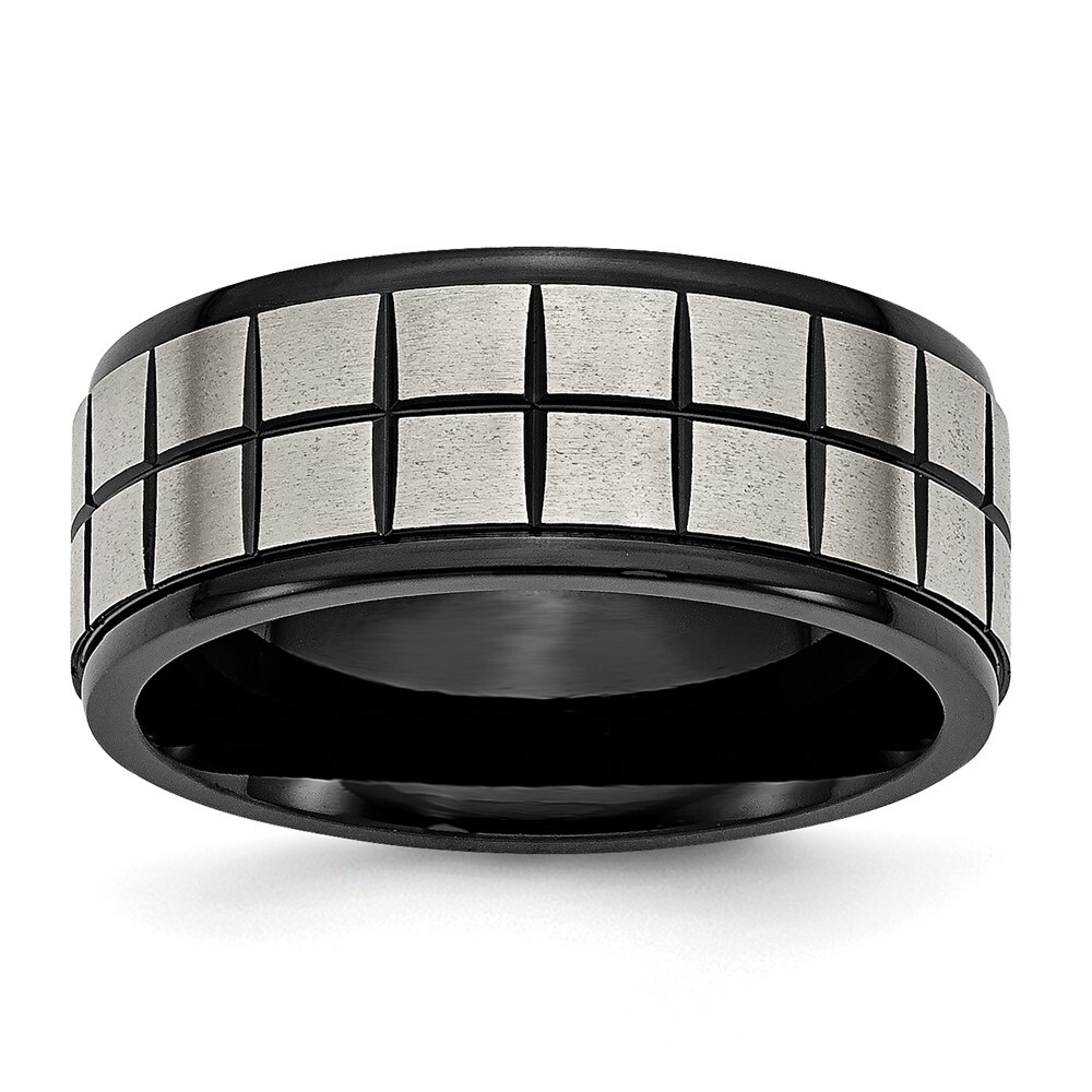 Titanium Brushed Center Black IP-plated 9mm Band Ring Size 8