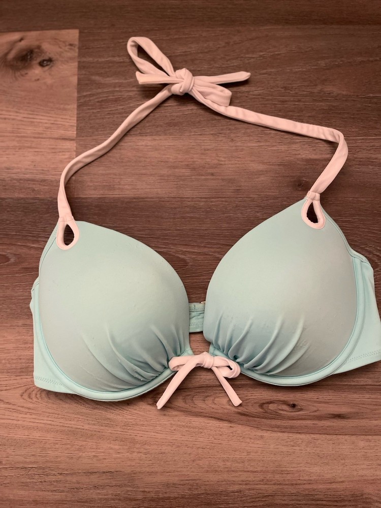 Victoria's Secret Swim Top 34D Blue White Padded Push Up Underwire