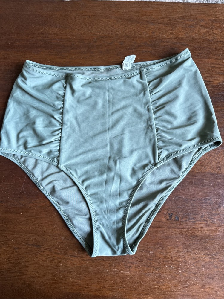 Aerie Bikini Bottom Womens L Large Green High Waisted Full Coverage