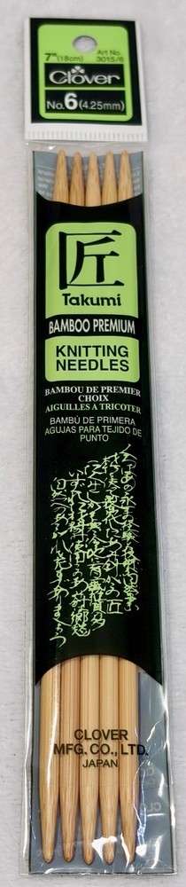Clover 7” Takumi Bamboo Double Point Knitting Needles Size 6 (4.25mm) Set of 5