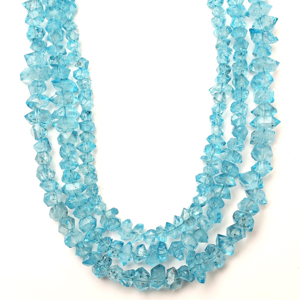 Natural Herkimer Diamond Beads 8 Inch Strand 6-8 MM Rough Beads Blue Sky Coated