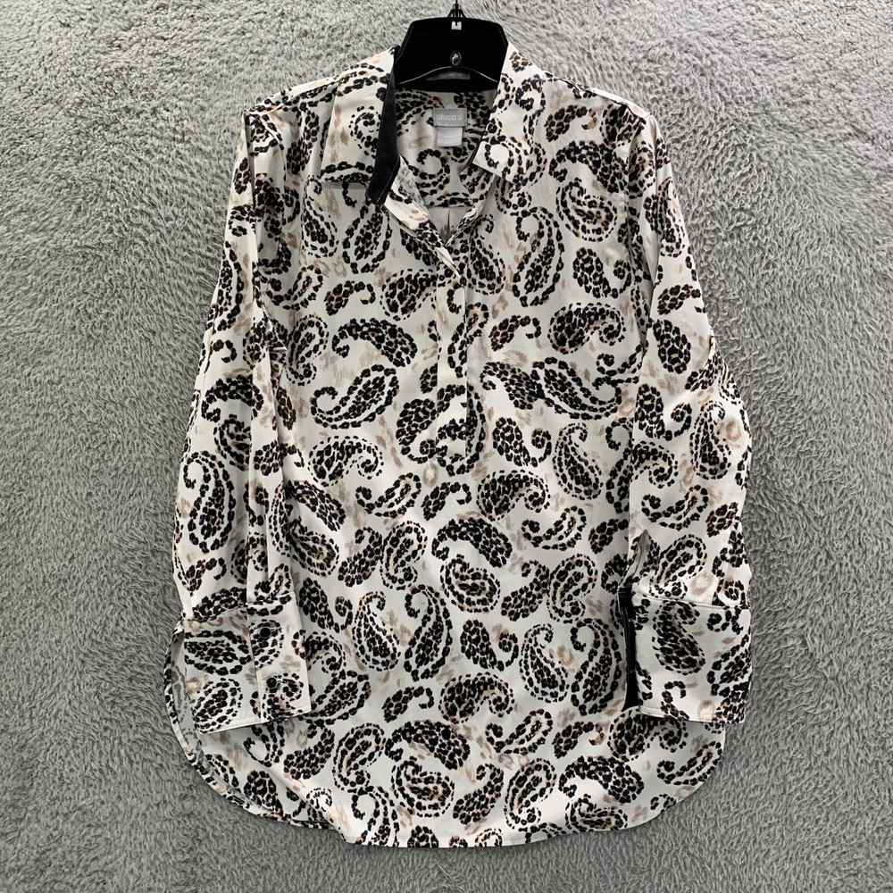 CHICOS No Iron Shirt Womens Size 1 / Medium Top Button Up Paisley