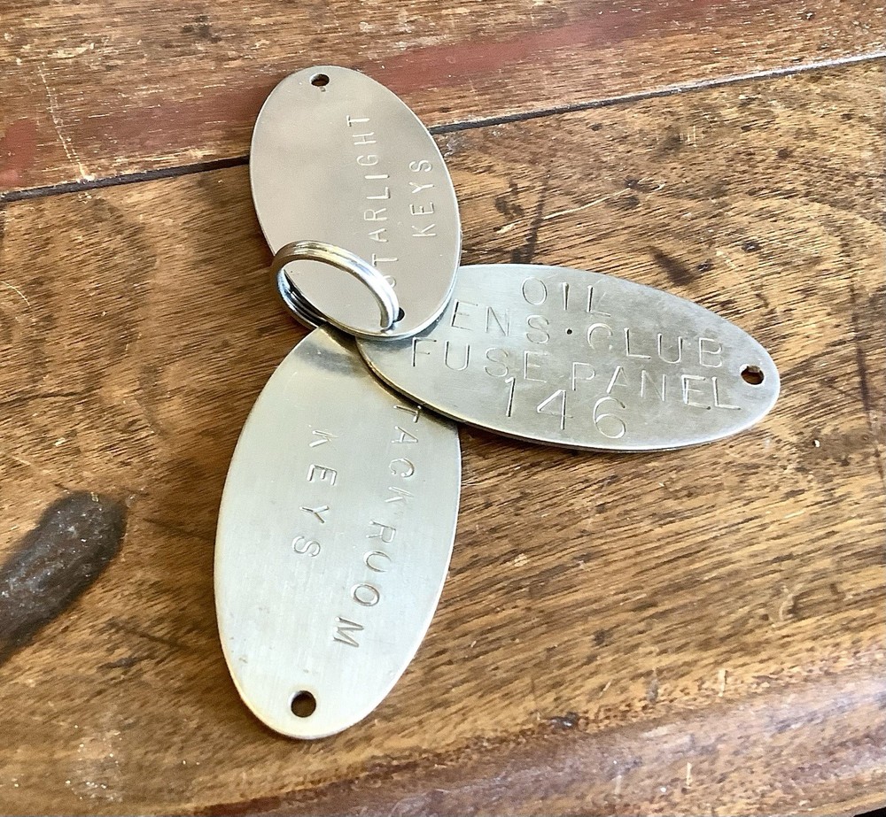 Vintage 1970’s Starlight Key Ring w/ 3 Metal 0val Tags Tack Room & Men’s Club 3”