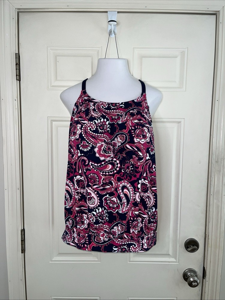 Lands'  End Tank Swim Top Size 16 DDD Floral  Blousen Adjustable Straps