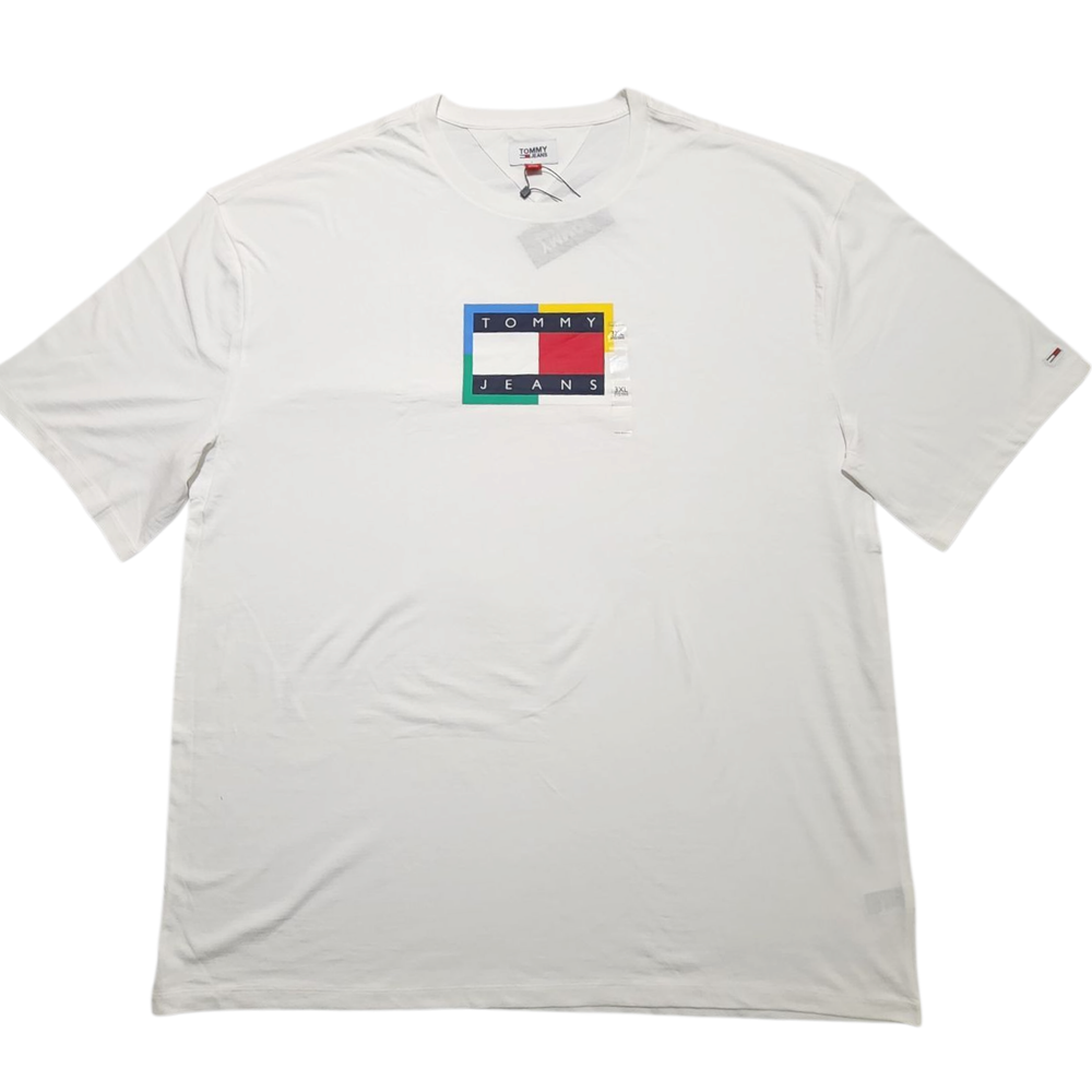 Tommy Hilfiger Men White Cotton Flag Logo Print Short Sleeve T-Shirt Size 3XL