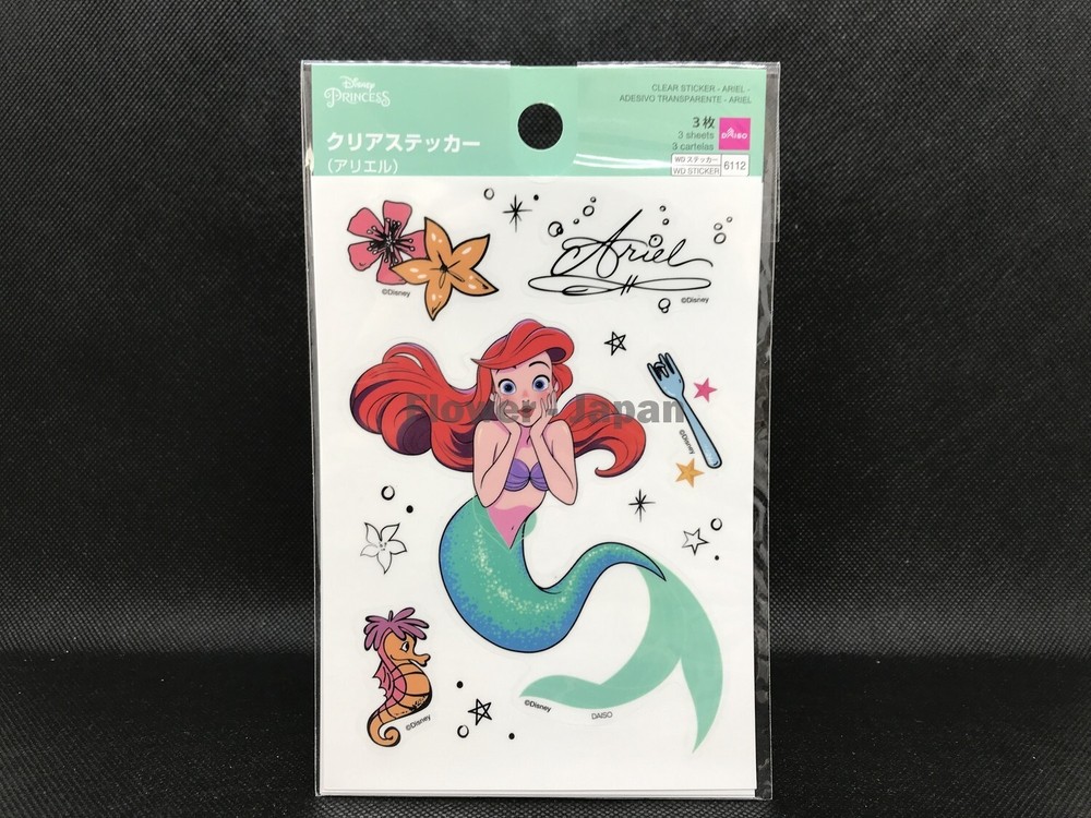 Disney Princess Character Ariel Pattern Clear Sticker 3 Sheets Anime