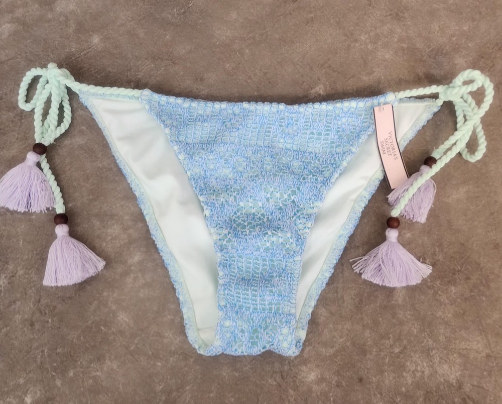 Victoria's Secret Crochet Lace Tassel Side Tie Bikini Swim Bottom Size S NWT