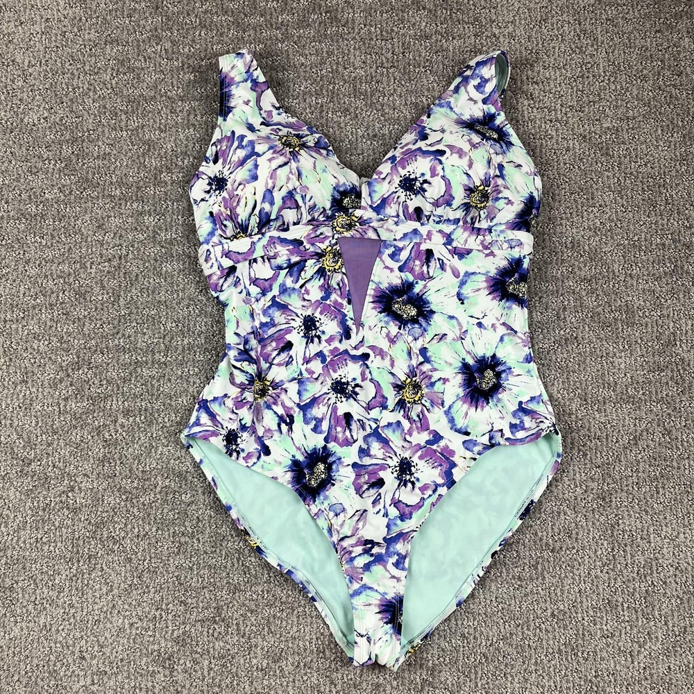 Adore Me Swimsuit Womens 1X Purple Floral One Piece Bathing Suit Plus Size New