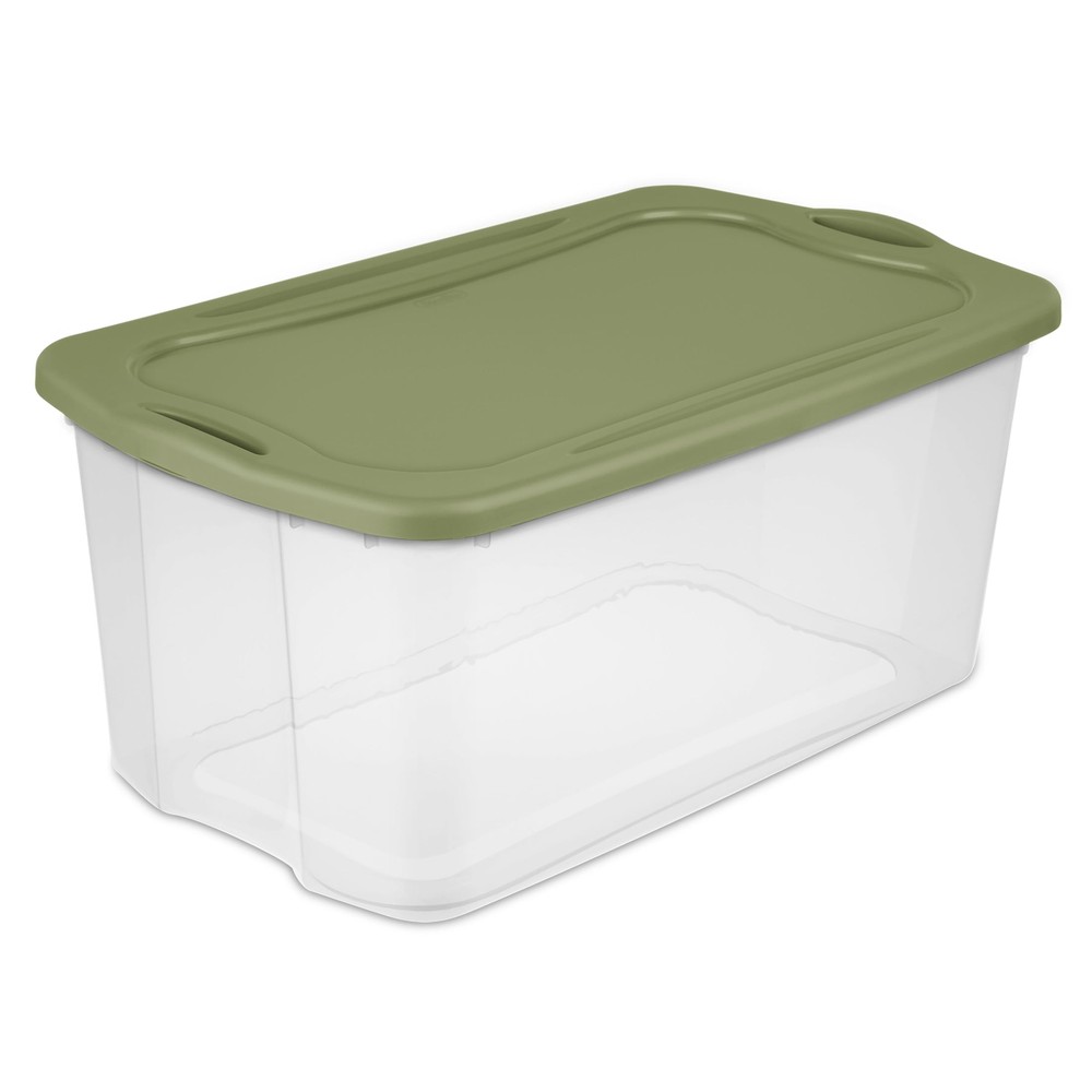 120 Quart EZ Carry, Clear Plastic Storage Bin, Full-Grip Handles, Green