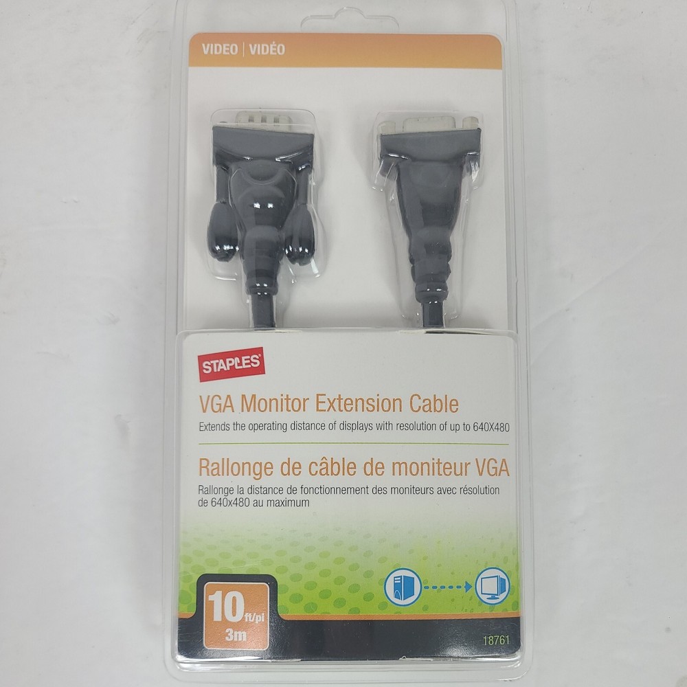 New VGA Monitor Extension Cable #18761 STAPLES 10 Ft **New In Package**