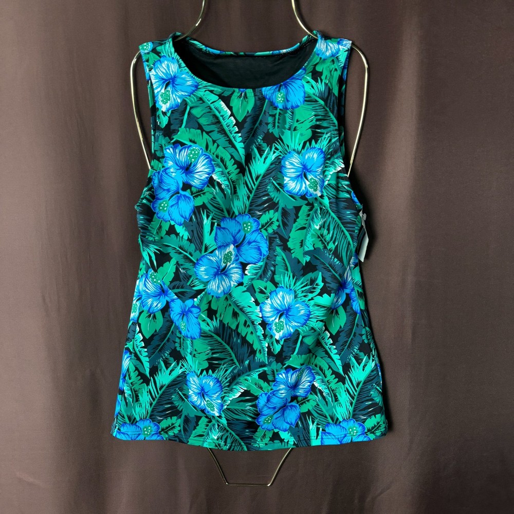 Lands' End Women's 4, 2-4 LONG Floral Print High Neck Swimwear Tankini Top Chlor