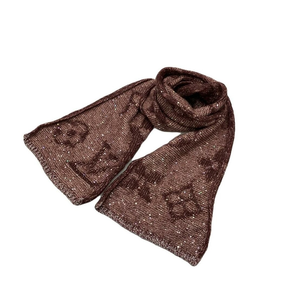 Louis Vuitton Sequin Monogram Glitter Muffler Scarf for Women Esharp Damaged Details