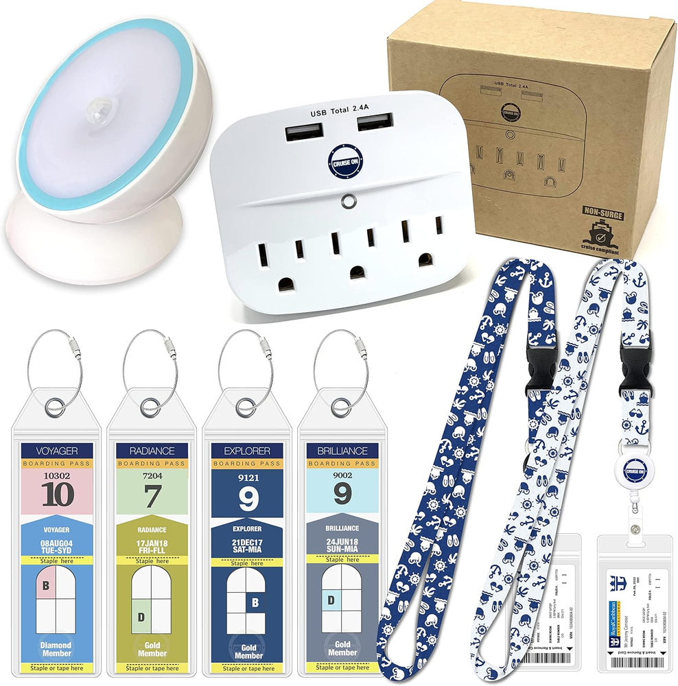 Royal Caribbean Must Haves [4 Items] Luggage Tags, Lanyards, Cruise Power Strip