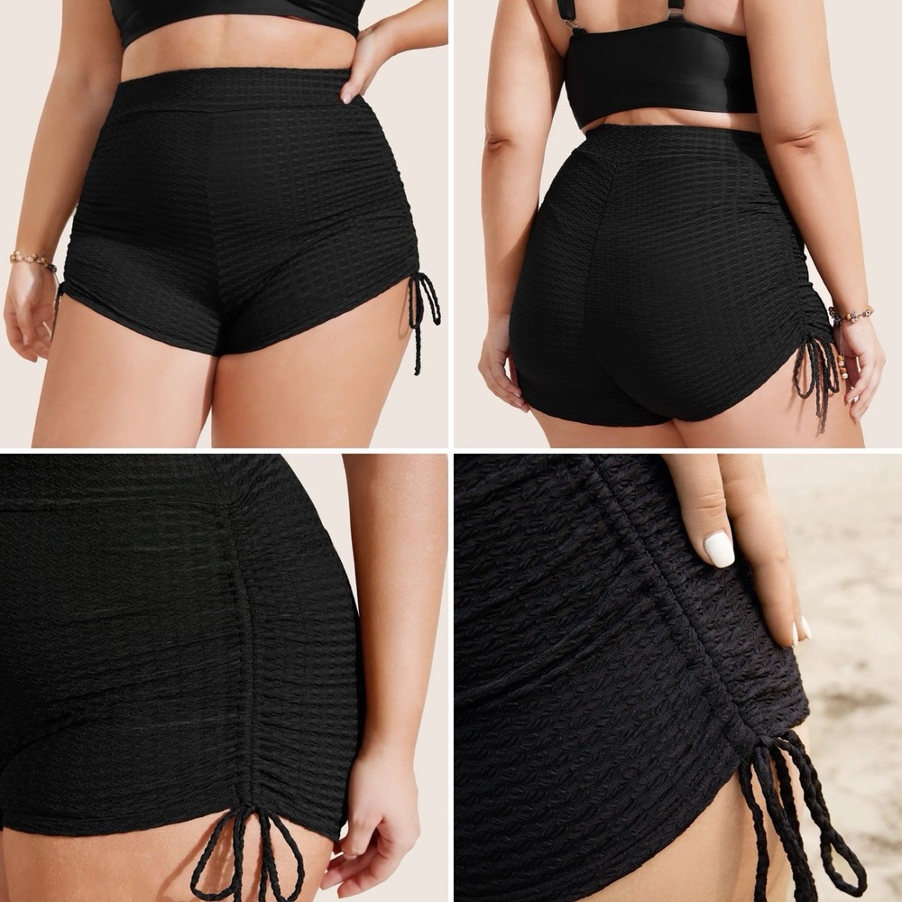 NWT BLOOMCHIC Plain Gathered Tie Knot High Rise Swim Bottom Black Sz 1X